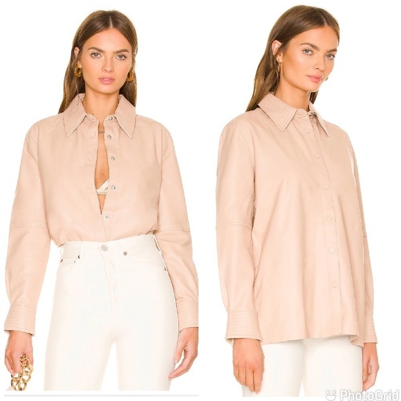 Camila Coelho Natural Louie Leather Button Down NWT! - Picture 2 of 11